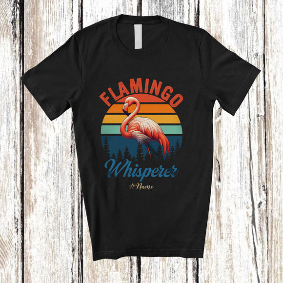 MacnyStore - Personalized Vintage Retro Flamingo Whisperer; Amusing Custom Name Wild Animal Lover T-Shirt