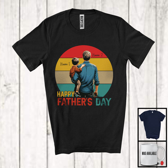 MacnyStore - Personalized Vintage Retro Happy Father's Day, Lovely Custom Name Son With Dad, Family T-Shirt