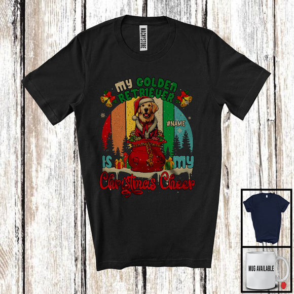 MacnyStore - Personalized Vintage Retro My Golden Retriever Is My Christmas Cheer; Merry X-mas Santa Custom Name T-Shirt