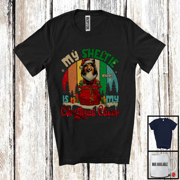 MacnyStore - Personalized Vintage Retro My Sheltie Is My Christmas Cheer; Merry X-mas Santa Custom Name T-Shirt