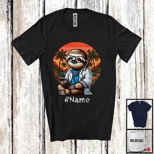 MacnyStore - Personalized Vintage Retro Sloth Veterinarian; Humorous Animal Glasses Custom Name T-Shirt