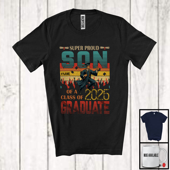 MacnyStore - Personalized Vintage Retro Son Class Of 2025 Graduate, Super Proud Graduation Custom Name Family T-Shirt