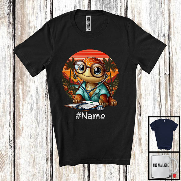 MacnyStore - Personalized Vintage Retro Turtle Veterinarian; Humorous Animal Glasses Custom Name T-Shirt