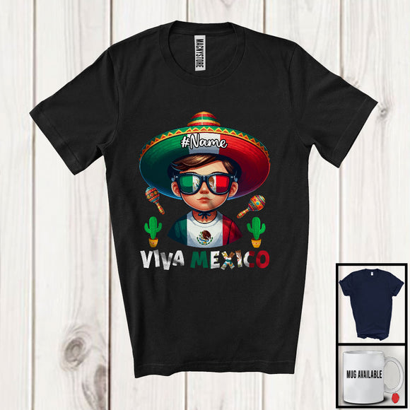 MacnyStore - Personalized Viva Mexico; Lovely Independence Day Custom Name Boy; Mexican Flag Sombrero T-Shirt