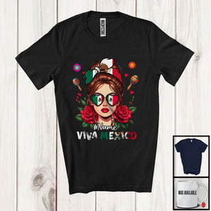 MacnyStore - Personalized Viva Mexico; Lovely Independence Day Custom Name Women; Mexican Flag Flowers T-Shirt