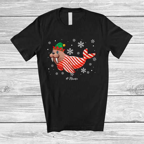 MacnyStore - Personalized Walrus Candy Canes Cosplay; Lovely Christmas Custom Name Elf Walrus; Sea Animal T-Shirt