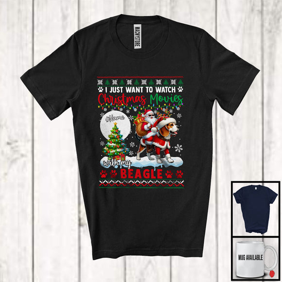 MacnyStore - Personalized Watch Christmas Movies With My Beagle; Joyful Santa Riding Puppy; X-mas Tree T-Shirt