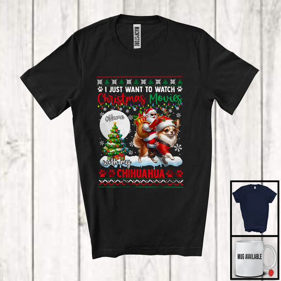 MacnyStore - Personalized Watch Christmas Movies With My Chihuahua; Joyful Santa Riding Puppy; X-mas Tree T-Shirt