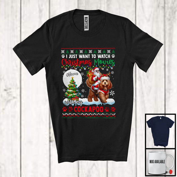 MacnyStore - Personalized Watch Christmas Movies With My Cockapoo; Joyful Santa Riding Puppy; X-mas Tree T-Shirt