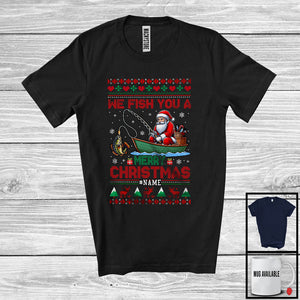 MacnyStore - Personalized We Fish You Merry Christmas; Lovely Sweater Custom Name Santa Fishing; Family T-Shirt