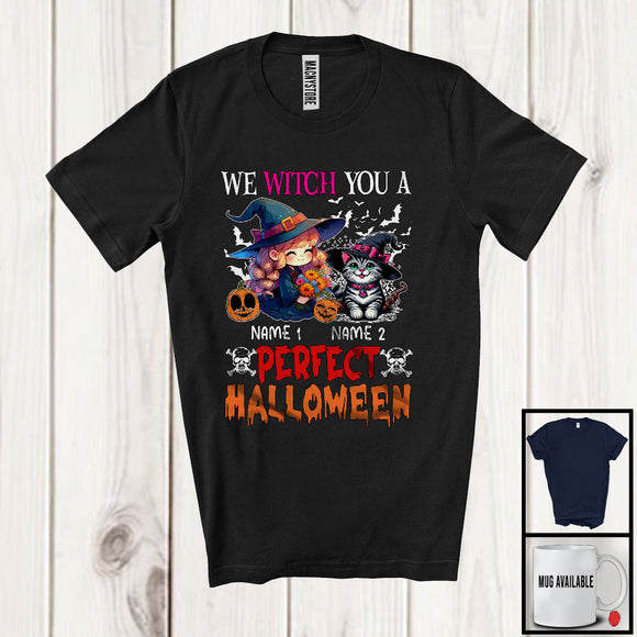MacnyStore - Personalized We Witch You A Perfect Halloween; Lovely Custom Name Witch And Cat; Pumpkins T-Shirt
