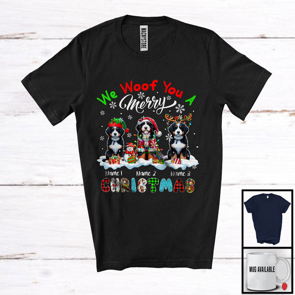 MacnyStore - Personalized We Woof You A Merry Christmas; Lovely Plaid Bernedoodles Custom Name T-Shirt