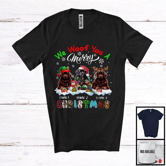 MacnyStore - Personalized We Woof You A Merry Christmas; Lovely Plaid Newfoundlands Custom Name T-Shirt