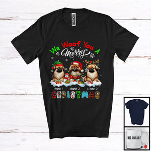 MacnyStore - Personalized We Woof You A Merry Christmas; Lovely Plaid Pekingeses Custom Name T-Shirt