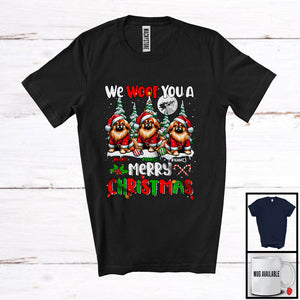 MacnyStore - Personalized We Woof You A Merry Christmas; Lovely Three Santa Pekingeses; X-mas Tree T-Shirt