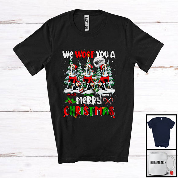 MacnyStore - Personalized We Woof You A Merry Christmas; Lovely Three Santa Whippets; X-mas Tree T-Shirt