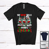 MacnyStore - Personalized We Woof You A Merry Christmas; Lovely Three Santa Yorkshire Terriers; X-mas Tree T-Shirt