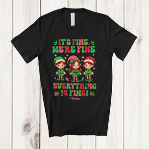 MacnyStore - Personalized We're Fine Everything; Lovely Christmas Three Elf Groovy; Custom Name Teacher T-Shirt