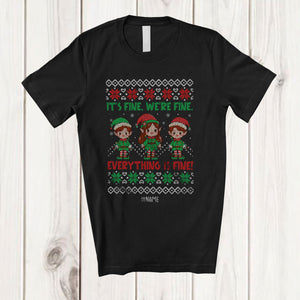 MacnyStore - Personalized We're Fine Everything; Lovely Christmas Three Elf Sweater; Custom Name Teacher T-Shirt