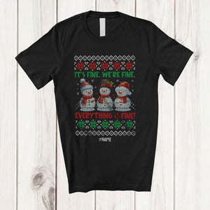 MacnyStore - Personalized We're Fine Everything; Lovely Christmas Three Snowman Sweater; Custom Name Teacher T-Shirt