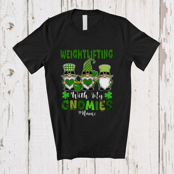 MacnyStore - Personalized Weightlifting With My Gnomies; Lovely St. Patrick's Day Custom Name Three Green Gnomes T-Shirt