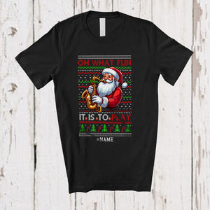 MacnyStore - Personalized What Fun It Is To Play; Wonderful Christmas Sweater Custom Name Playing Saxophone T-Shirt