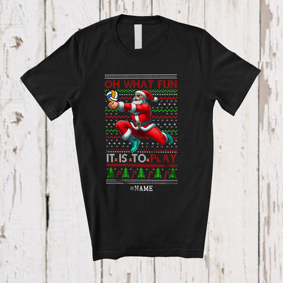 MacnyStore - Personalized What Fun It Is To Play; Wonderful Christmas Sweater Custom Name Playing Volleyball T-Shirt