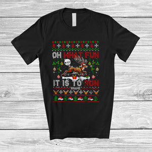 MacnyStore - Personalized What Fun It Is To Run; Wonderful Christmas Sweater Reindeer; Custom Name Running Runner T-Shirt