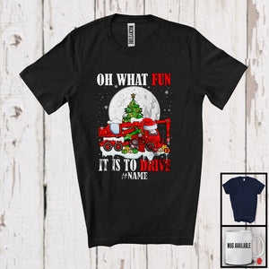 MacnyStore - Personalized What Fun To Drive; Humorous Christmas Santa Crane Truck; Custom Name Driver T-Shirt