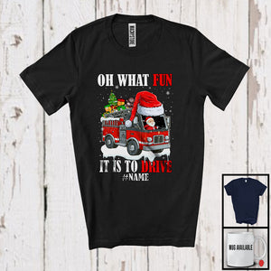 MacnyStore - Personalized What Fun To Drive; Humorous Christmas Santa Fire Truck; Custom Name Driver T-Shirt