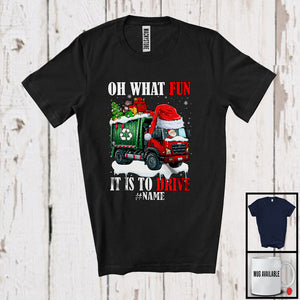 MacnyStore - Personalized What Fun To Drive; Humorous Christmas Santa Garbage Truck; Custom Name Driver T-Shirt