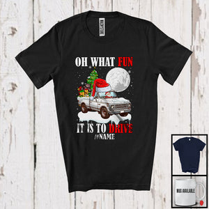 MacnyStore - Personalized What Fun To Drive; Humorous Christmas Santa Pickup Truck; Custom Name Driver T-Shirt