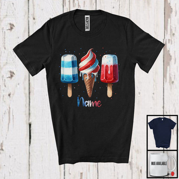 MacnyStore - Personalized White Blue Red Ice Cream, Adorable 4th Of July Custom Name Patriotic Squad T-Shirt