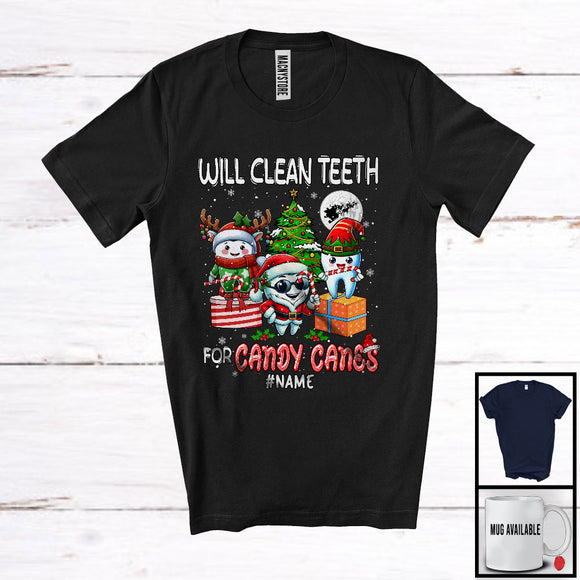 MacnyStore - Personalized Will Clean Teeth For Candy Canes; Lovely Christmas Three Teeth; Custom Name Dentist T-Shirt