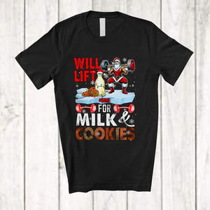 MacnyStore - Personalized Will Lift For Milk And Cookies; Amazing Christmas Custom Name Santa Weightlifting T-Shirt