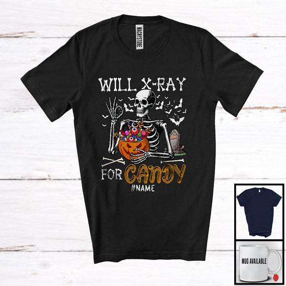 MacnyStore - Personalized Will X-Ray For Candy; Horror Halloween Skeleton Pumpkin; Custom Name Radiology T-Shirt