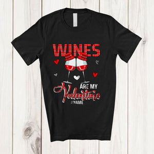 MacnyStore - Personalized Wines Are My Valentine; Amazing Plaid Custom Name Couple Wine; Drinking Drunker T-Shirt