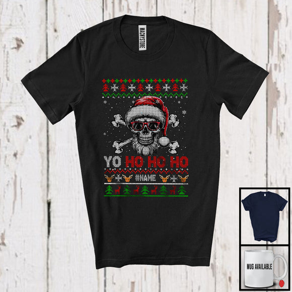 MacnyStore - Personalized Yo Ho3; Awesome Christmas Sweater Santa Skull; Custom Name Family Group T-Shirt