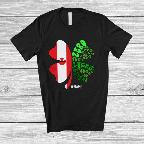 MacnyStore - Personalized Zero Lucks Given; Proud St. Patrick's Day Lucky; Custom Name Canadian Flag Shamrock T-Shirt