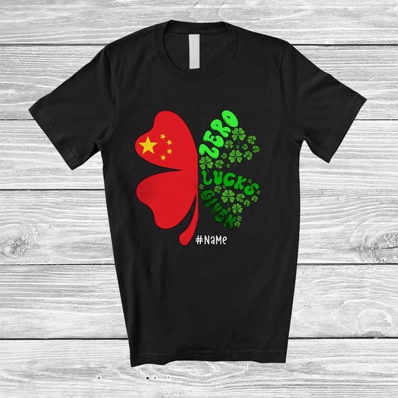 MacnyStore - Personalized Zero Lucks Given; Proud St. Patrick's Day Lucky; Custom Name Chinese Flag Shamrock T-Shirt