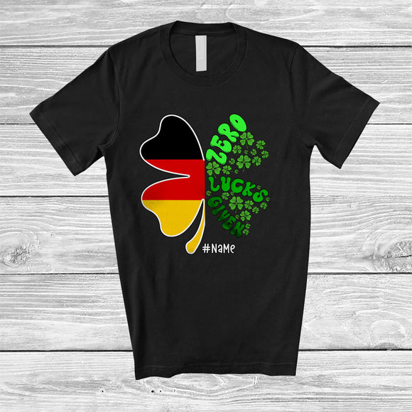 MacnyStore - Personalized Zero Lucks Given; Proud St. Patrick's Day Lucky; Custom Name German Flag Shamrock T-Shirt