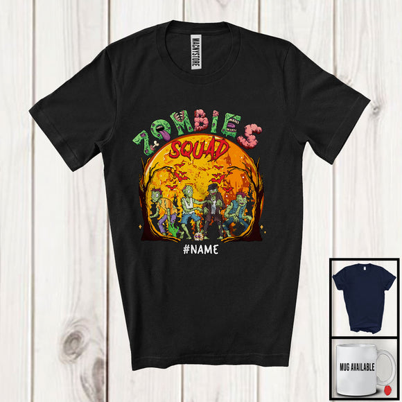 MacnyStore - Personalized Zombies Squad, Humorous Halloween Custom Name Boy Zombies, Moon Family T-Shirt