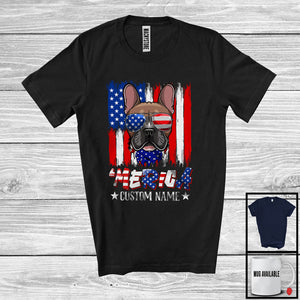 MacnyStore - Personalized 'Merica, Proud 4th Of July Custom Name French Bulldog Owner, USA Flag Patriotic T-Shirt