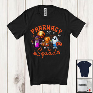 MacnyStore - Pharmacy Squad; Humorous Halloween Costume Three Pills Witch Ghost; Pharmacist Group T-Shirt