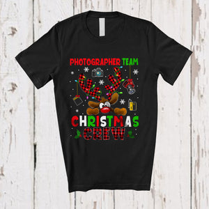 MacnyStore - Photographer Team Christmas Crew; Fantastic X-mas Red Plaid Reindeer Face; Proud Careers Jobs T-Shirt