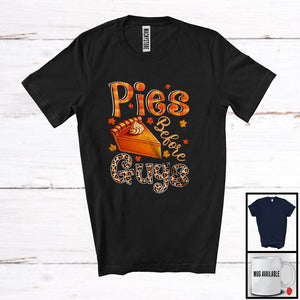 MacnyStore - Pies Before Guys; Humorous Thanksgiving Fall Leaf Plaid Leopard; Couple Adult Family Group T-Shirt