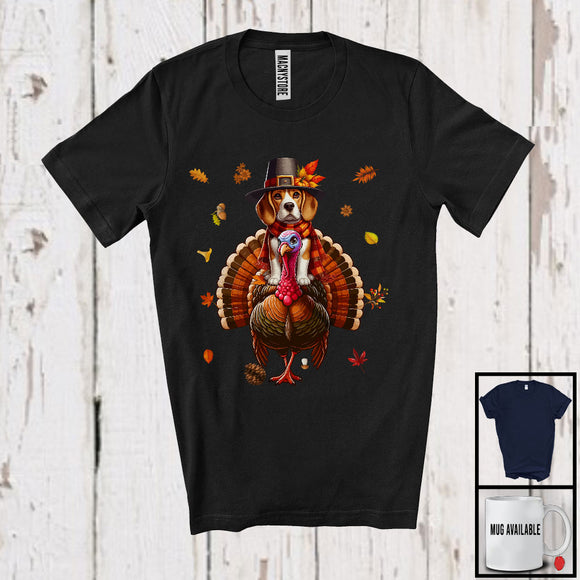 MacnyStore - Pilgrim Beagle Riding Turkey; Awesome Thanksgiving Autumn Leaves Turkey; Family T-Shirt