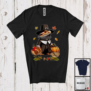 MacnyStore - Pilgrim Bearded Dragon With Pumpkins Turkey, Awesome Thanksgiving Fall Leaves, Animal Lover T-Shirt