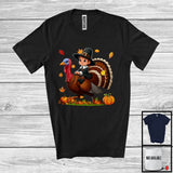 MacnyStore - Pilgrim Boy Riding Turkey; Wonderful Thanksgiving Fall Leaves Pumpkin Turkey; Boys Family T-Shirt