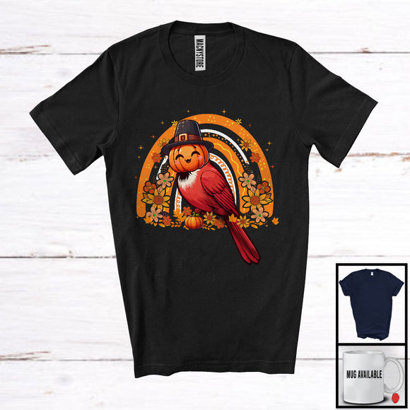 MacnyStore - Pilgrim Cardinal Pumpkin Face Cute Funny Thanksgiving Fall Leaf Pumpkin Turkey Animal Lover T-Shirt